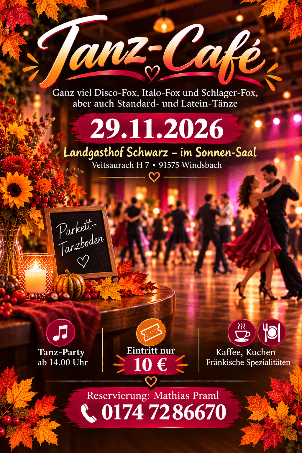Tanz-Café am Sonntag-Nachmittag – Disco-Fox, Standard/Latein, Freestyle